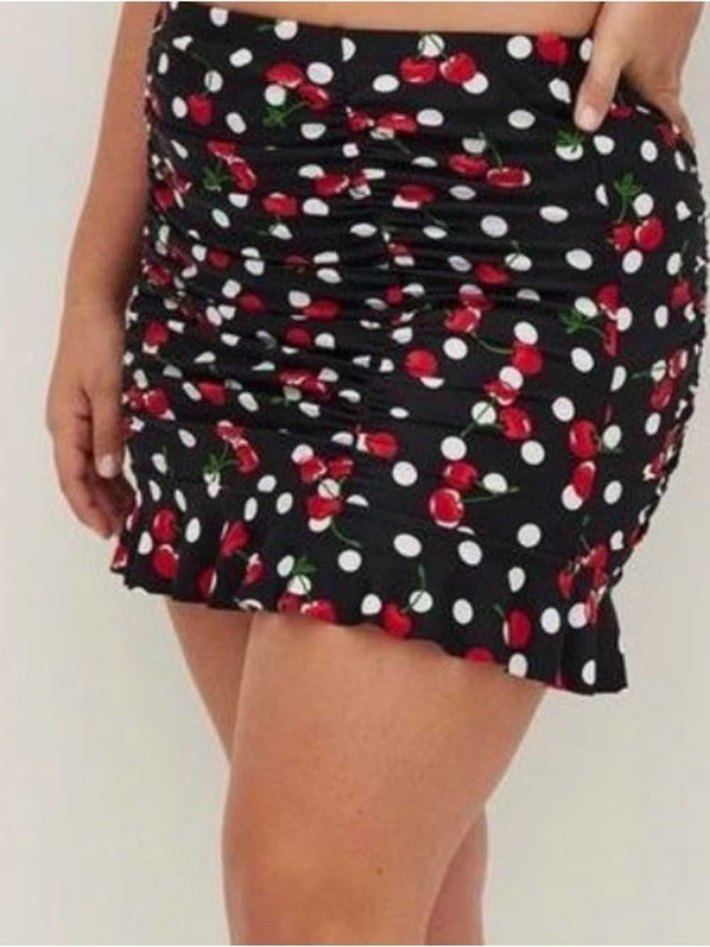 Torrid Retro Black Polka Dot & Cherry Swim Skirt sz 1X EUC